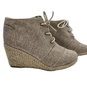 SOS Shoes Of Soul Sz 9 Rope Wedge Lace up Ankle Booties Linen Look Boho Cottage